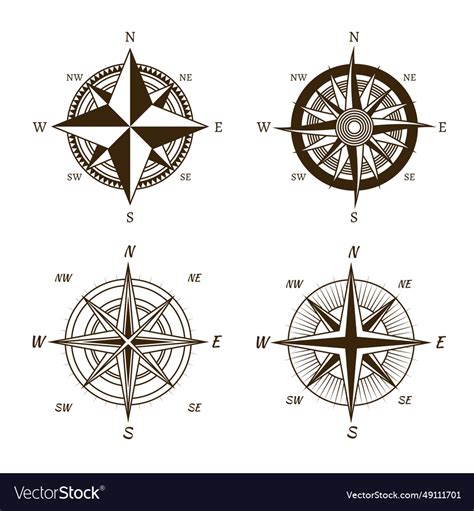 Icons Compass Wind Rose Hand Drawn West East Vector Image