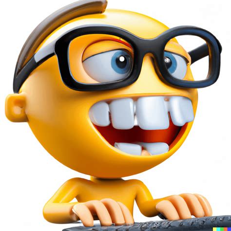 "Hyperrealistic 3D render of a Nerd Emoji with bucky teeth typing on a ...