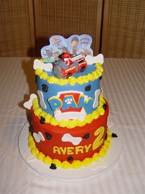 Buttercream Cake With Fondant Paw Patrol Logo Bones And Marshall Cake