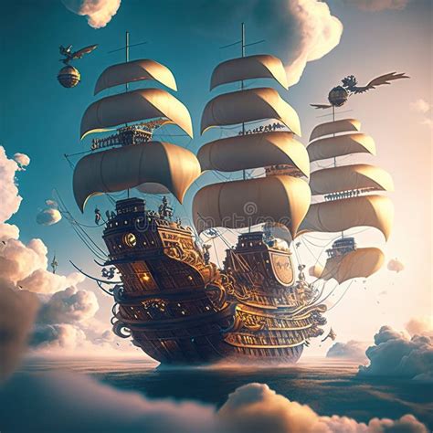 Pirate Ships Flying Above the Clouds, Mechanical Flying Ship, a ...