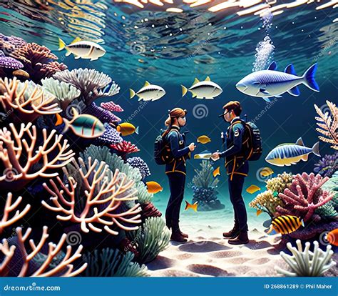 Marine Biologist Print Design Style Generative Ai Stock Image