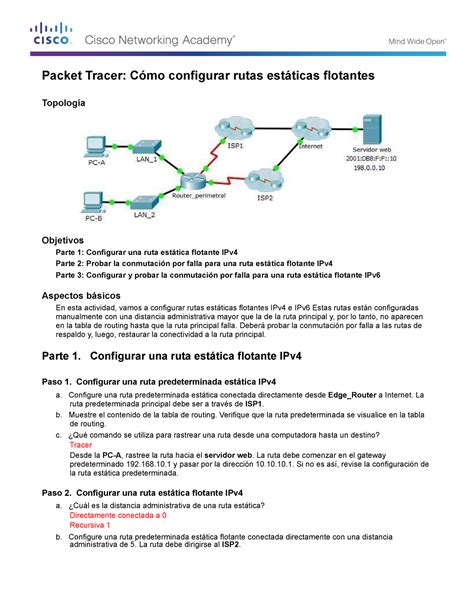 Practica Configurar Rutas Estaticas Flotantes Packet Tracer C Mo