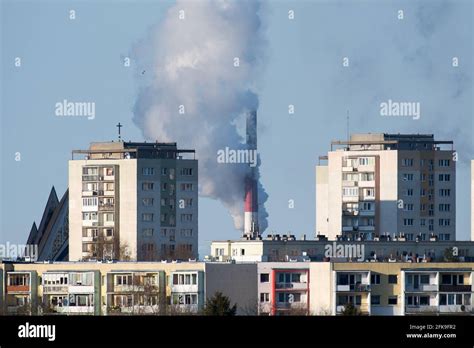 Communist Era Apartment Buildings And Gdansk Power Station