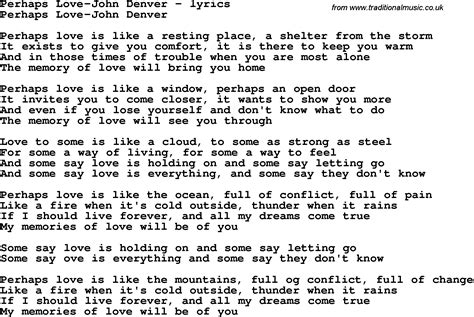 Love Song Lyrics for:Perhaps Love-John Denver