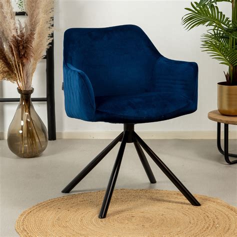 Velvet Eetkamerstoel Furtado Draaibaar Blauw Livin24