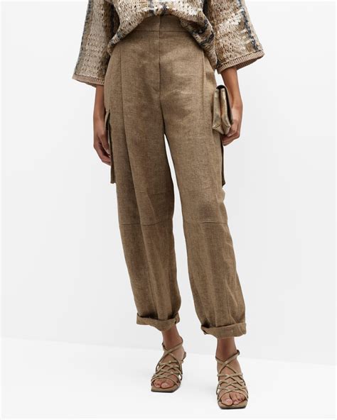 Brunello Cucinelli Baggy Double Pleated Linen Pants Neiman Marcus