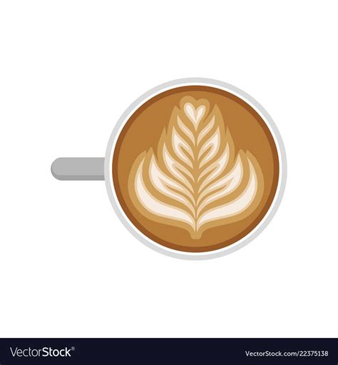 Cup of cappuccino with rosetta latte art top view Vector Image