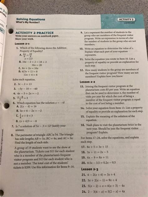 Lesson 2 Creating And Solving Equations Answer Key Tessshebaylo