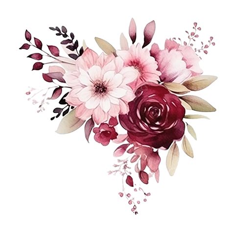 Watercolor Burgundy And Pink Corner Bouquet Flower Flower Beauty