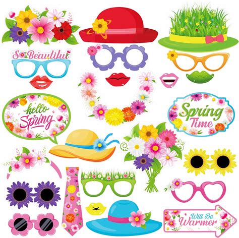 25 Pieces Spring Photo Booth Props Colorful Flowers Photo