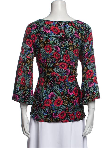 Rachel Zoe Floral Print V Neck Blouse Black Tops Clothing Wrl55701