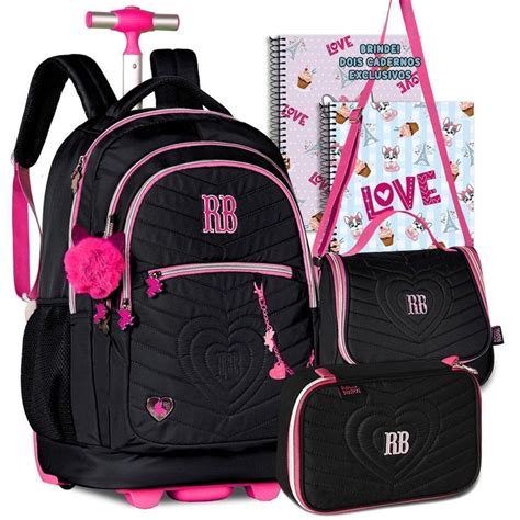 Kit Mochila Rb Rebecca Bonbon Escolar Feminina Carrinho Rodinha