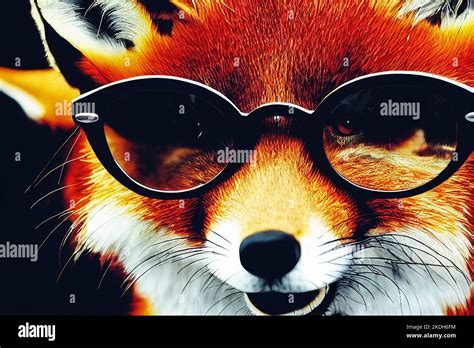 Portrait Of A Fox Wearing Glasses As Animal Illustration Stock Photo