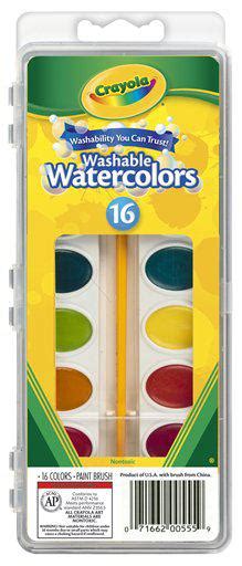 Crayola® Washable Watercolor Set 16 Semi Moist Oval Pans 1 Brush