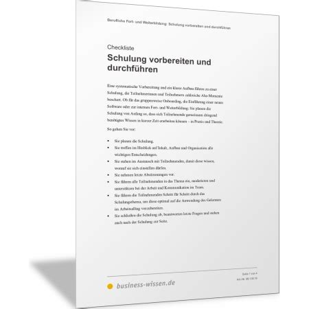 Schulung planen und durchführen Checkliste