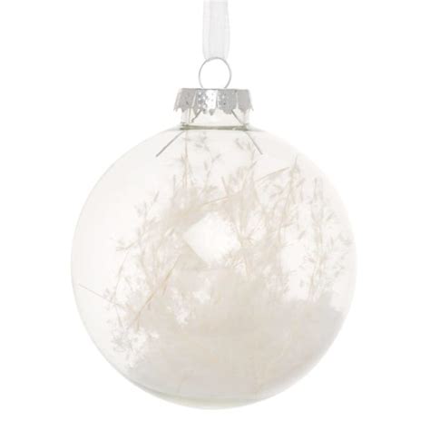 Boule de Noël en verre transparent plumes blanches Maisons du Monde