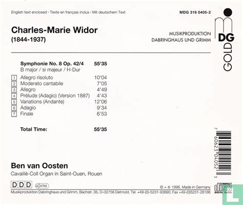 Widor Complete Organ Works Cd Oosten Ben Van