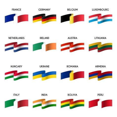 Simple Color Curved Flags Of Different Country Vector Image