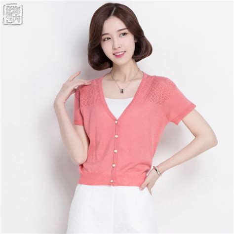 Cardigan Women 2016 Womens Knit Silk Short Sleeve V Neck Cardigans