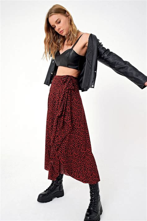 Trend Ala At Stili Skirt Bordeaux Midi Trendyol