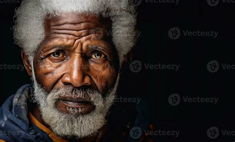 Mature Old Black Man With Wise Eyes And A Wrinkled Face With A Sense