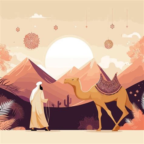 Premium Vector Arabian Desert Landscape Vector Illustration