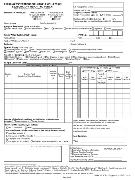 Fillable Online Drinking Water Microbial Sample Collection Laboratory