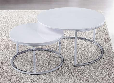 Lot De Tables Basses Gigognes Rondes Blanches Pieds Chrom S Rony