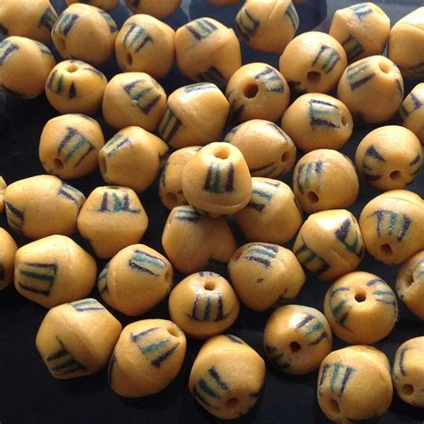 Bicone Krobo Beads Yellow Beads Patterned Beads Cultural Beads