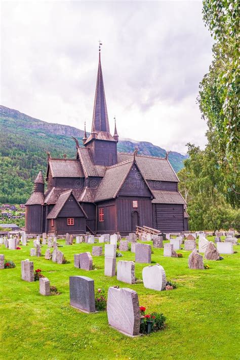 Lom Stave Church on a Cloudy Summer Day.Lom Municipality in Oppland ...