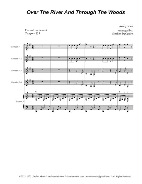 Over The River And Through The Woods French Horn Quartet And Piano Arr Stephen Decesare