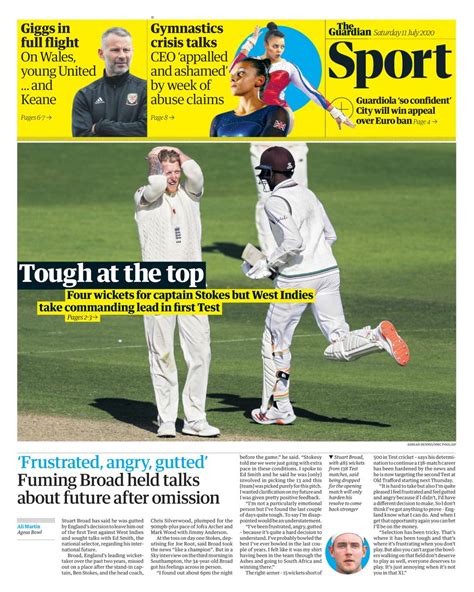 Guardian Sport July 11 2020 Newspaper Get Your Digital Subscription