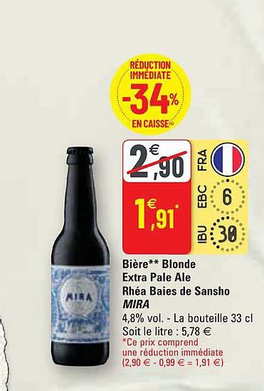 Promo Bière Blonde Extra Pale Ale Rhéa Baies De Sansho Mira chez G20