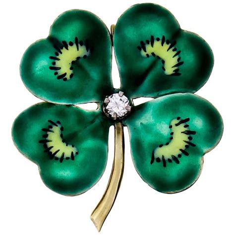 Diamond Enameled Four Leaf Clover Pendant At 1stdibs