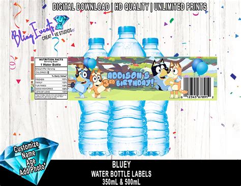 Bluey Chip Bag Juice Box Labels Water Bottle Labels Fruit Snacks Labels