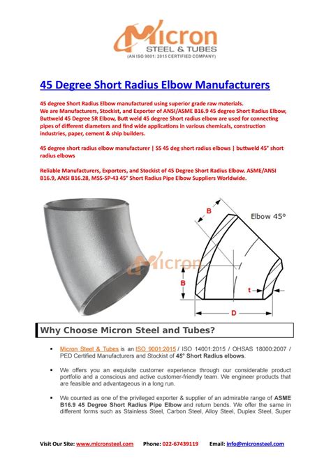 45 Degree Short Radius Elbow Manufacturers By Micron Steel And Tubes Issuu