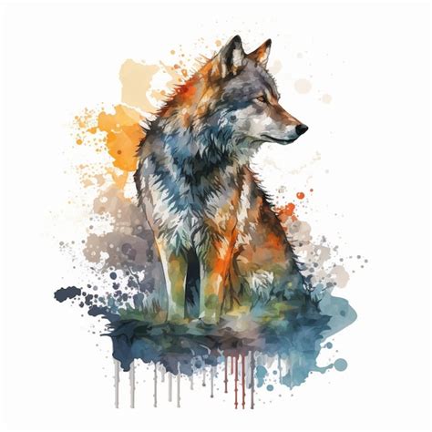 Uma Pintura Em Aquarela De Um Lobo Uma Cauda Vermelha E Um Fundo