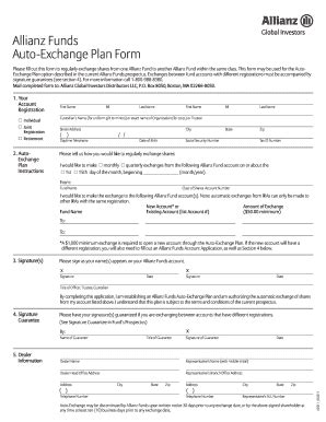 Fillable Online Allianz Funds Auto Exchange Plan Form Allianz Global