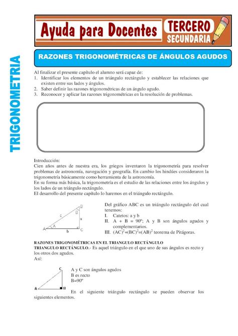 PDF Razones Trigonométricas de Ángulos Agudos Para Tercero de