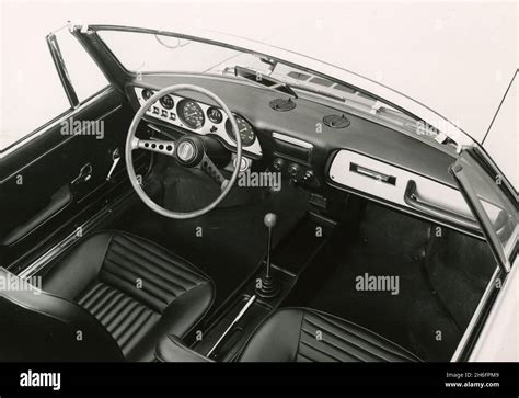 View of the inside of a FIAT 850 Sport Spider car, Italy 1968 Stock ...