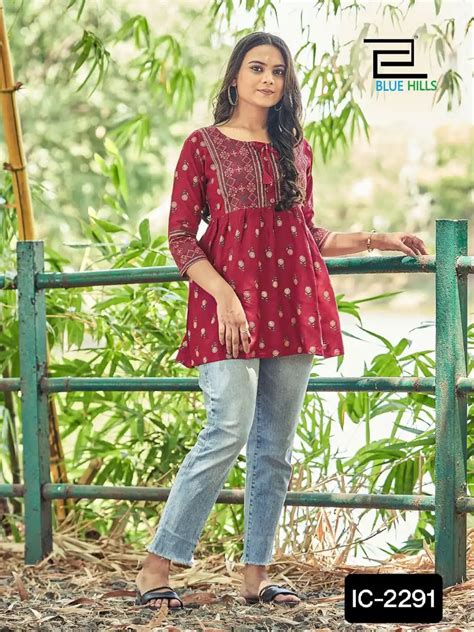 Indian Designer Women Wear Ready Made Rayon Kurtis With Printed Work Short Kurtis For Casual