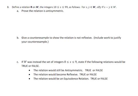 Solved Define A Relation R On W The Integers 10x99 As Chegg