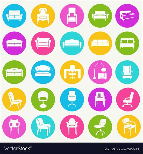 Interior Icon Set Flat Furniture Icons Royalty Free Vector