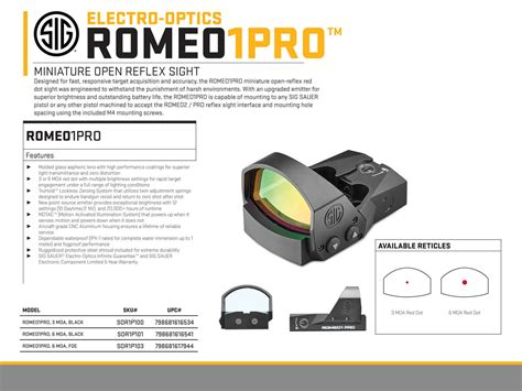 Sig Sauer Electro Optics Sor1p100 Romeo1pro Black 1x30mm 3 Moa Red Dot Reticle Illuminated