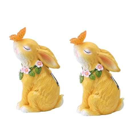 Statue De Jardin Lumi Re Solaire En Forme De Lapin Pcs Figurines D