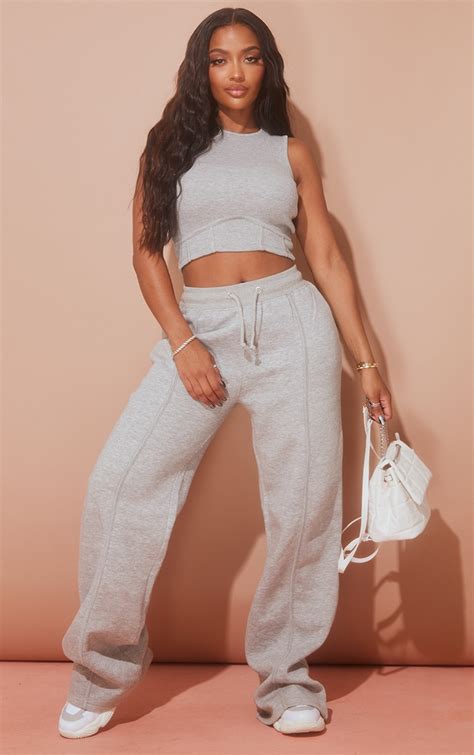 Shape Grey Marl Binded High Waist Sweatpants Shape Prettylittlething Usa