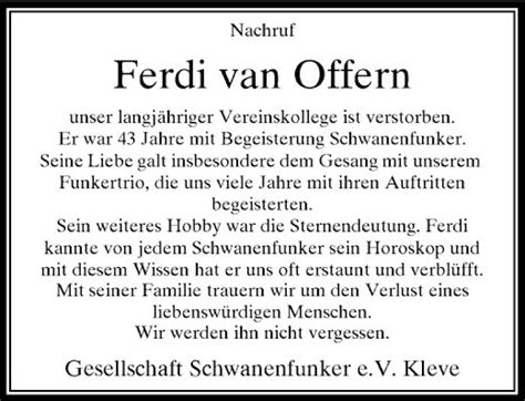 Alle Traueranzeigen für Ferdi van Offern trauer rp online de