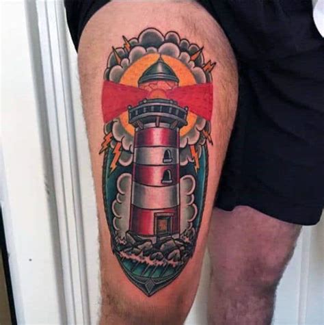 40 Traditional Lighthouse Tattoo Designs For Men Old School