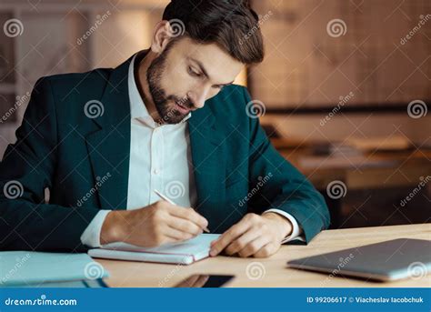Attentive Brunette Making His Notes Stock Image Image Of Development
