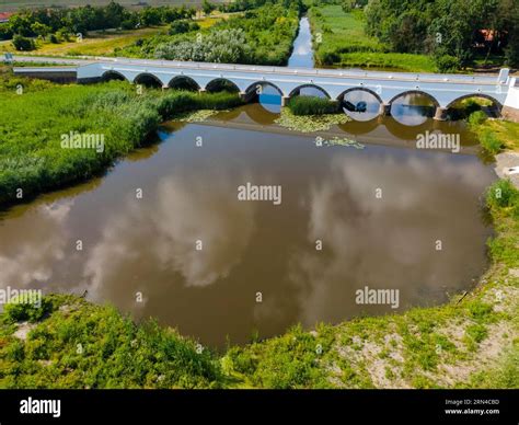 Aerial view, nine-arch stone bridge, Kilenclyuku hid, Hortobagy ...